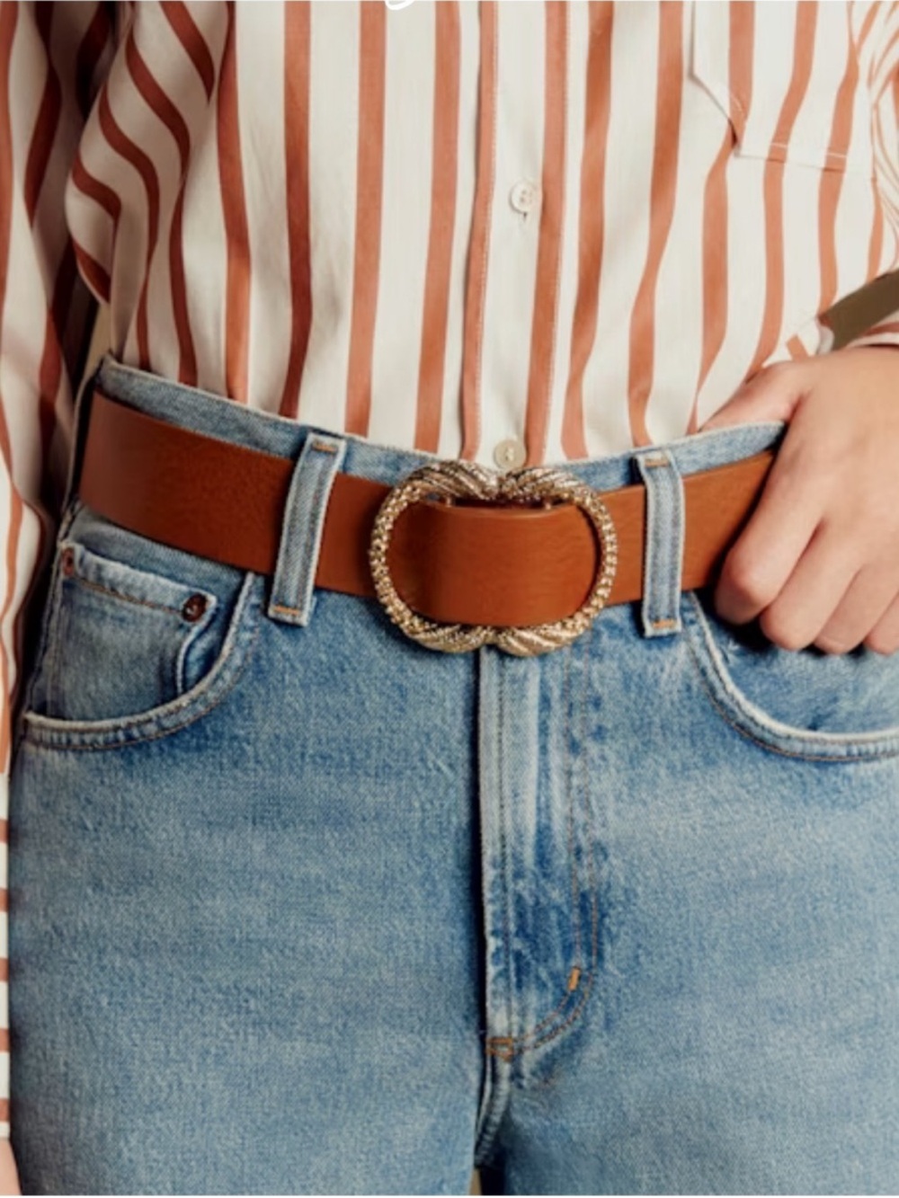Sezane Artemis Brown Leather Belt Big Buckle Size 90